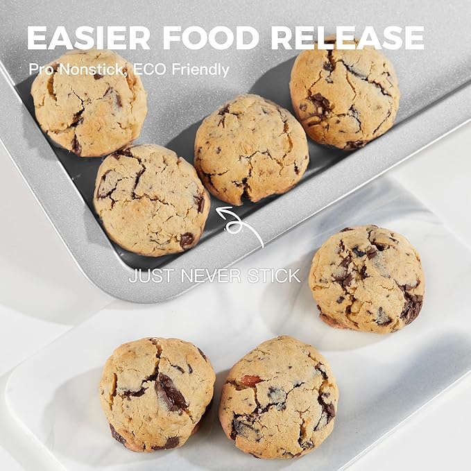HONGBAKE Cookie Sheet, Baking Sheet Set, Nonstick Oven Pan with Wider Grips,3 Pack, Avoid Too Much Browning -Noble Silver