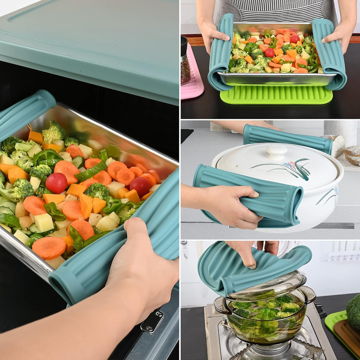 Smithcraft Silicone Trivets Mats for Dishes and Pots, Countertop, Table Hot Pads - Spoon Rest, Drying Mats Set of 2 (Mint Green)