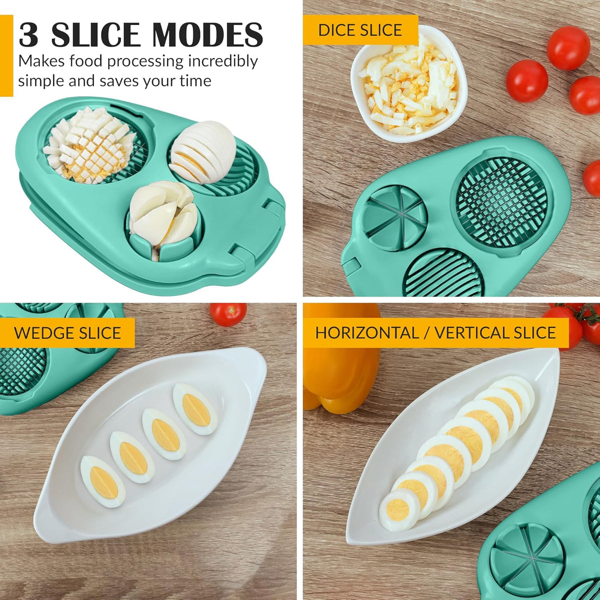 CraftyCrocodile Egg Slicer for Hard Boiled Eggs - 3 Slice Modes Egg Cutter, Heavy Duty, Stainless Steel Dicer - Kitchen Chopper Tool for Strawberry, Mushroom, Grape, Cherry Tomato - Mint Green