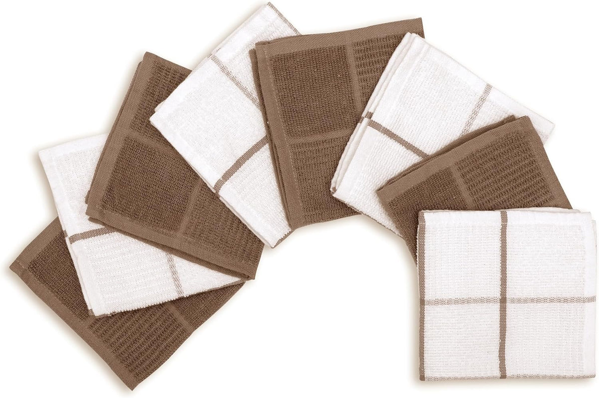 AMOUR INFINI Dish Cloths for Washing Dishes Set of 8 - Highly Absorbent, Super Soft Kitchen Dishcloths - Reusable Quick Dry Dish Rags for Cleaning & Drying Kitchen Linens (12x12 Inch - Brown)