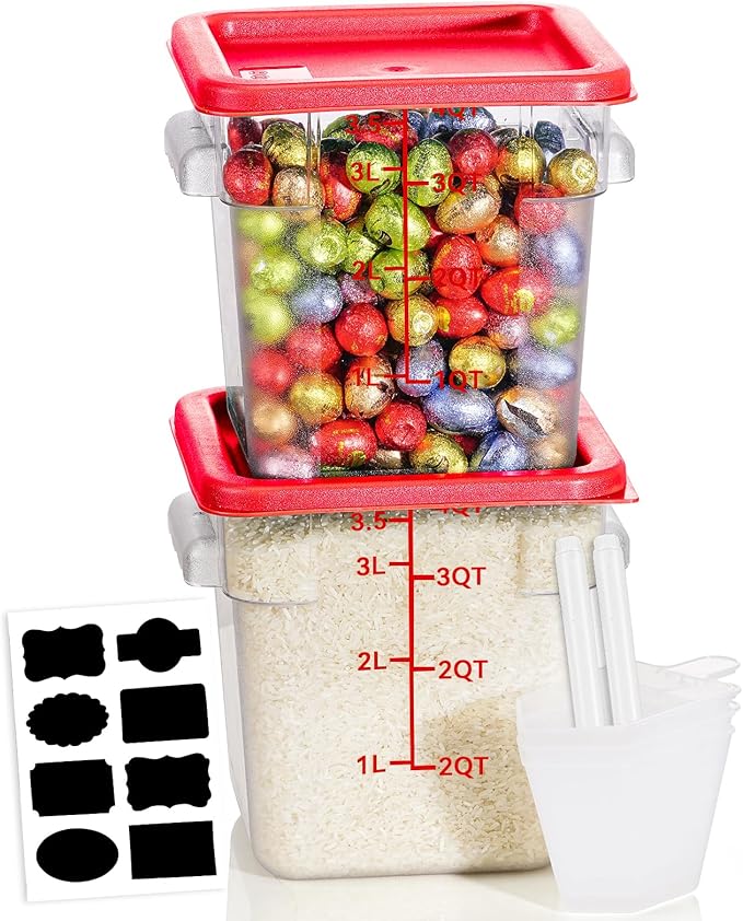 4QT NSF Food Storage Containers: 2 PCS [Food Grade][Hot&Cold Resistant] Commercial Clear Food Storage Containers with Lids for Restaurant Kitchen Proof Dough, Measuring Spoons Included(BPA FREE)