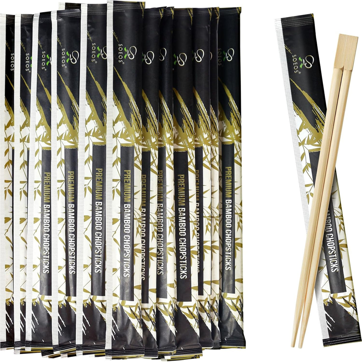 Soeos 200 Disposable Chopsticks Bulk - Natural Wooden Chopsticks & Bamboo Chopstick for Sushi, Takeout, Party - Splinter-Free, Individually Wrapped Single-Use Chopstick (Approx.200 Pairs)