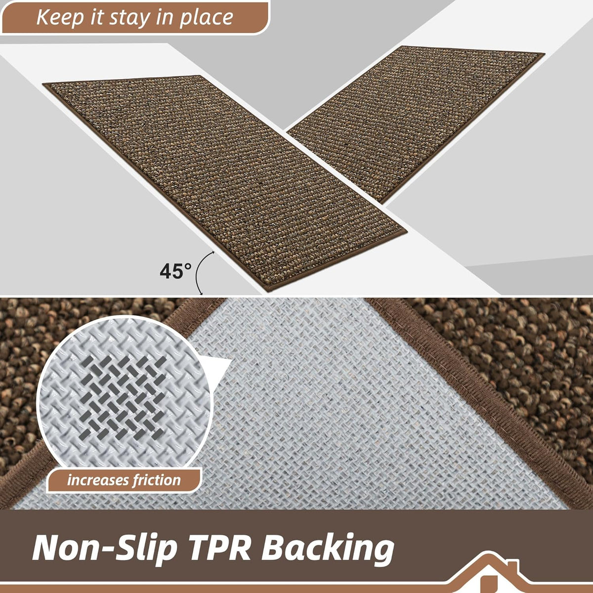 BEQHAUSE Kitchen Rugs and Mats 2PCS, Non-Slip Kitchen Mats for Floor, Absorbent and Stain Resistant Kitchen Runner, Machine Washable Rugs for Kitchen, Laundry & Sink, 20"x32"+20"x48", Brown