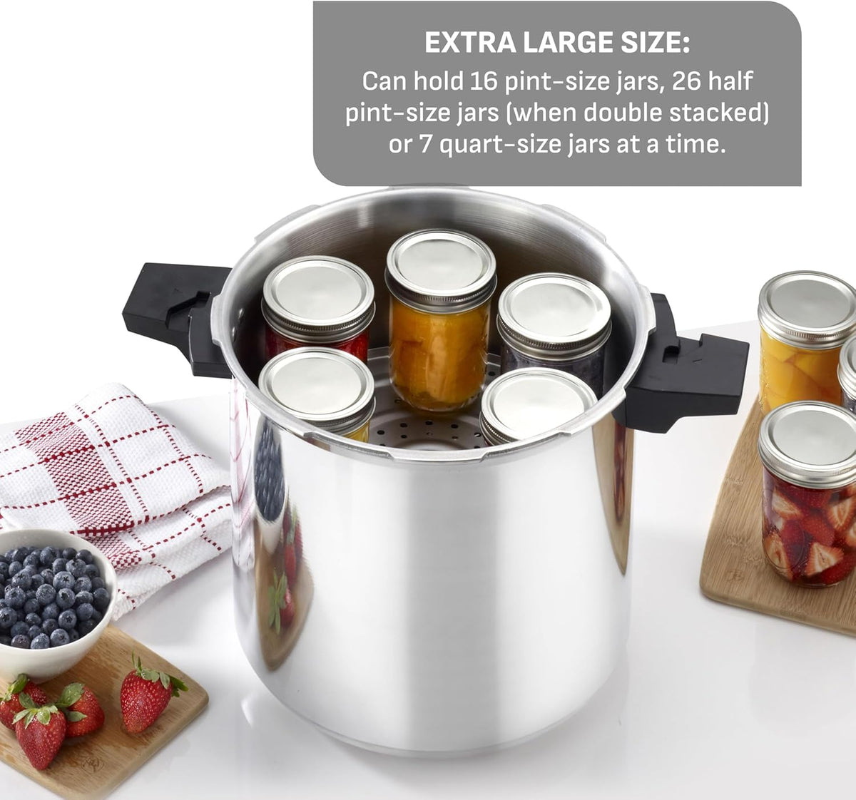 T-fal Pressure Cooker Aluminum Pressure Canner, 22 Quart, 3 PSI Settings, Cookware, Pots and Pans, Large Capacity, Cooling Racks, Recipe Booket, Canning Vegetables, Meats, Poultry, Seafood, Silver