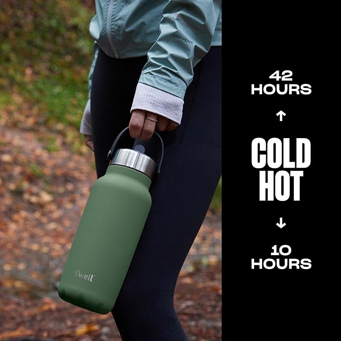 S'well Recycled Stainless Steel Explorer with Flip Straw Lid, 32oz, Green Jasper, Triple Layered Vacuum Insulated Containers Keeps Drinks Cold for 42 Hours and Hot for 10