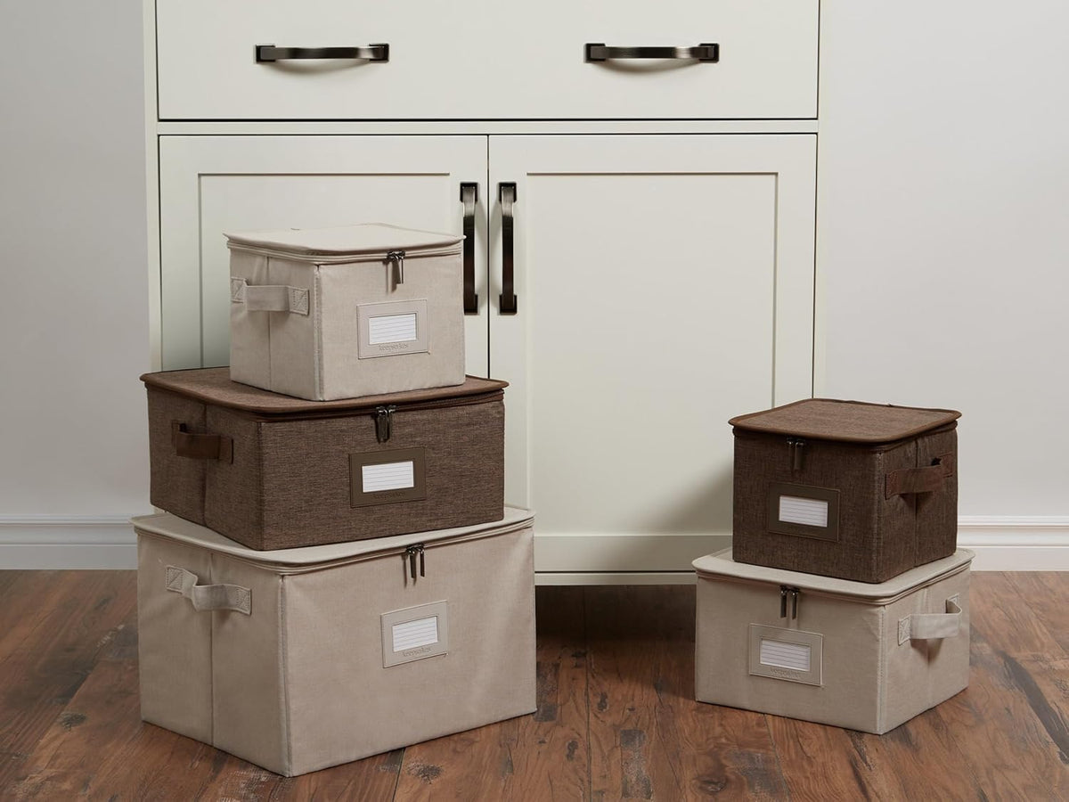 Covermates Keepsakes Dish Storage Box - Stackable, Reinforced Handles, China Storage, Brown Heather