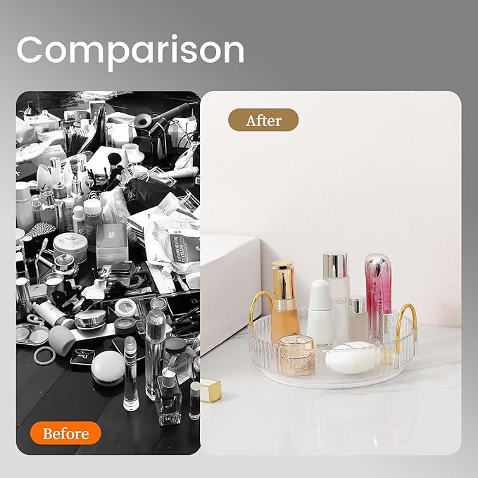 Aveniee Rotating Makeup Organizer for Vanity, Large Perfume Skincare Organizers for Bathroom Counter, Cosmetic Dresser Storage Display Case Holder 360 Spinning,Pearl White