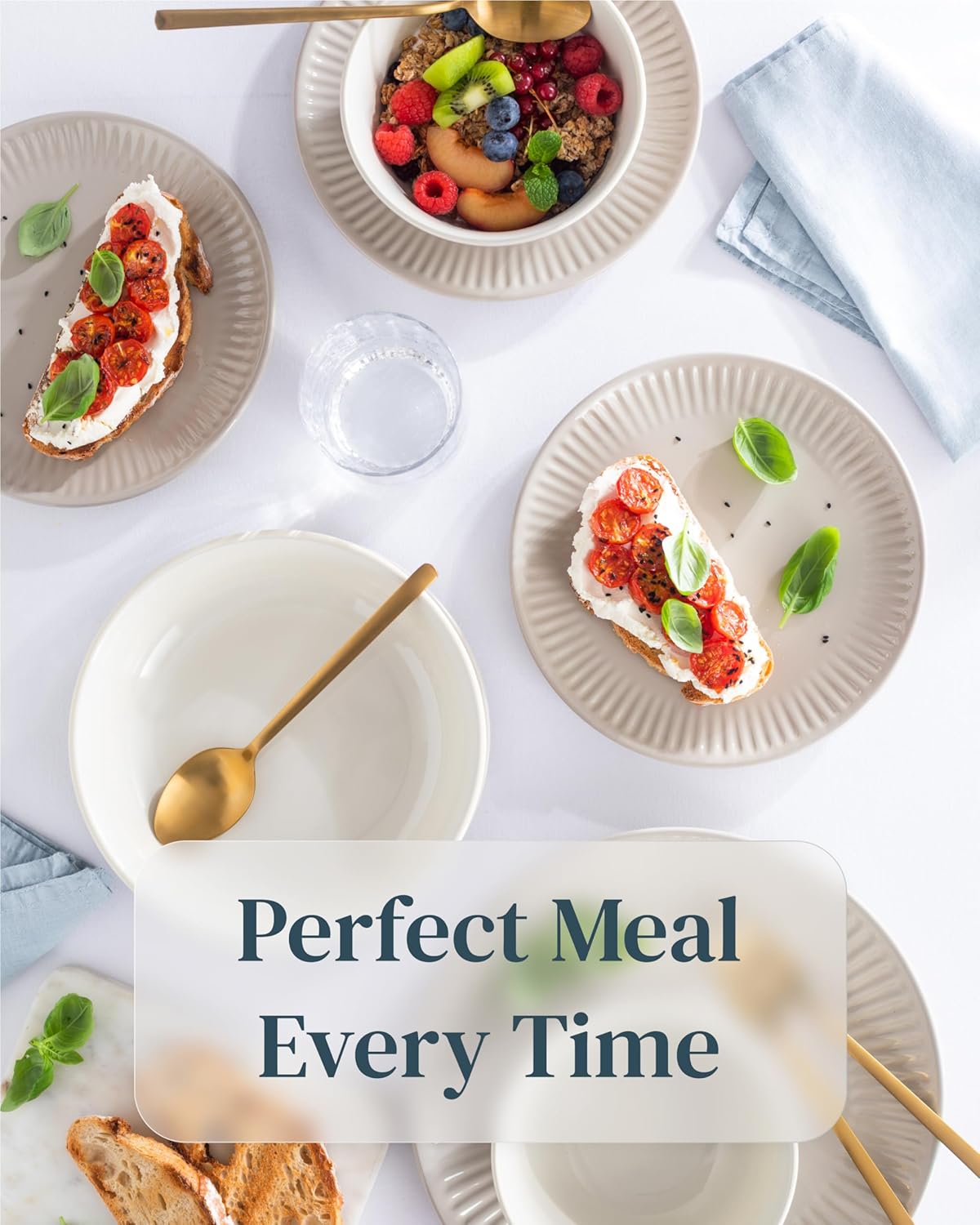 Stoneware Dinnerware Set for 4 People HYGGE 12-Piece - Elegant Scandi Design - Premium Dish Set - Bowl and Plate Set - Tableware for 4 People in a Ribbed Design - Pure Living in Light Brown
