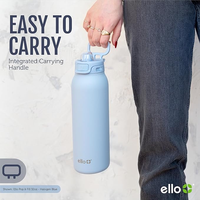 Ello Pop & Fill 32oz Stainless Steel Water Bottle with Quick Fill Technology, Double Walled and Vacuum Insulated Metal, Leak Proof Locking Lid, Sip and Chug, Reusable, BPA Free, Pastel Paradise