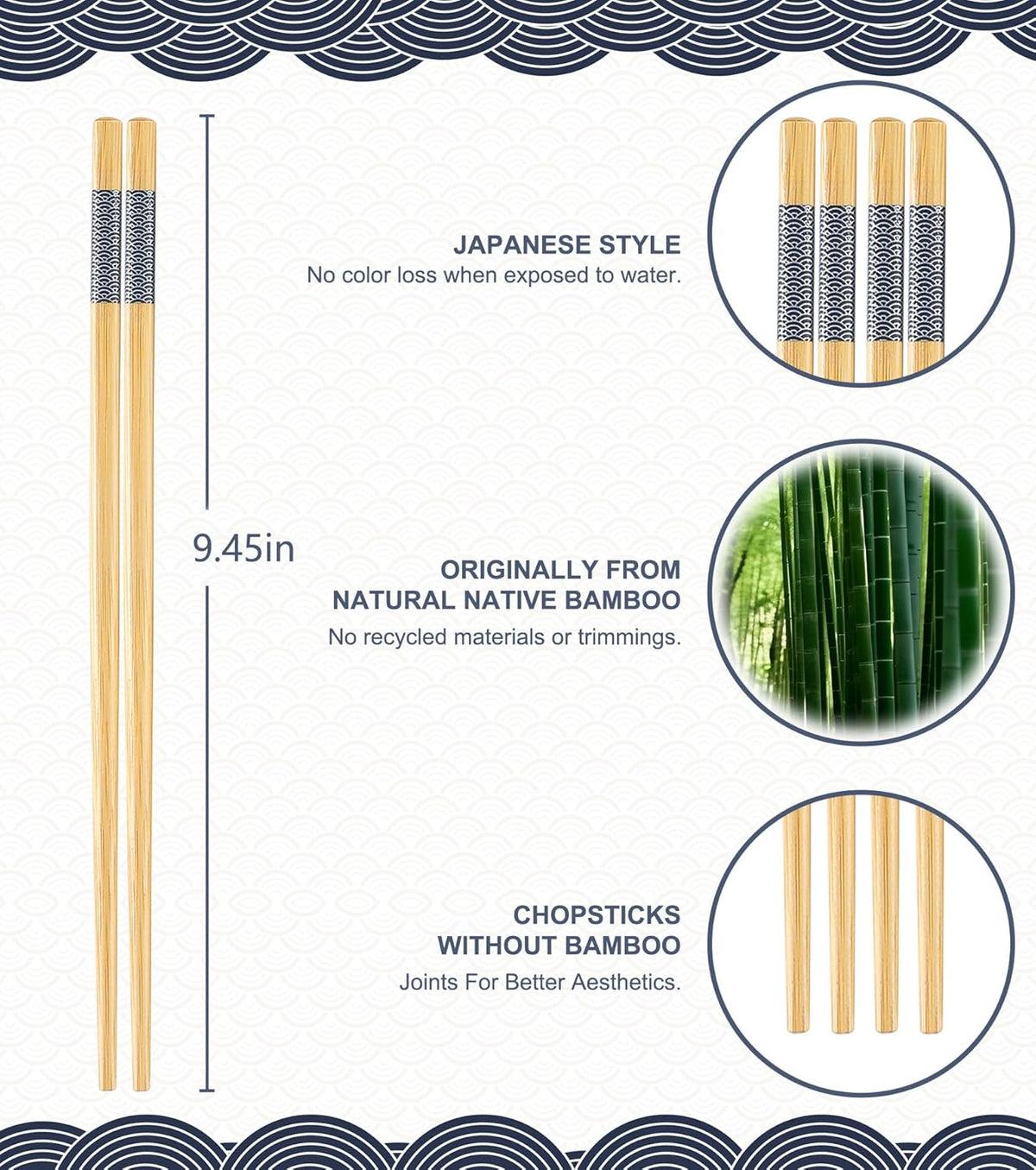 200 Pairs Bamboo Chopsticks Disposable | Reusable | Separated | Bulk | Chinese | -（9.45in）