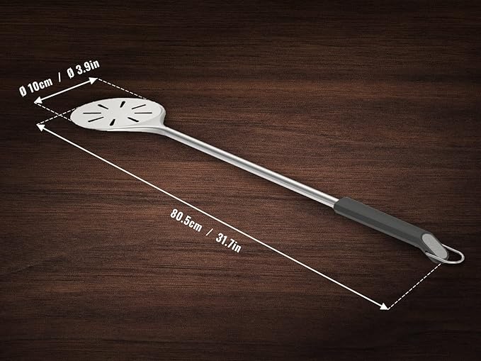 Witt Stainless Steel Pizza Turning Peel - 6.5" Diameter, Long Handle, Nonstick, Lightweight, Perforated Design, Essential for Pizza Oven Owners, Chefs, Cooks, Bakers