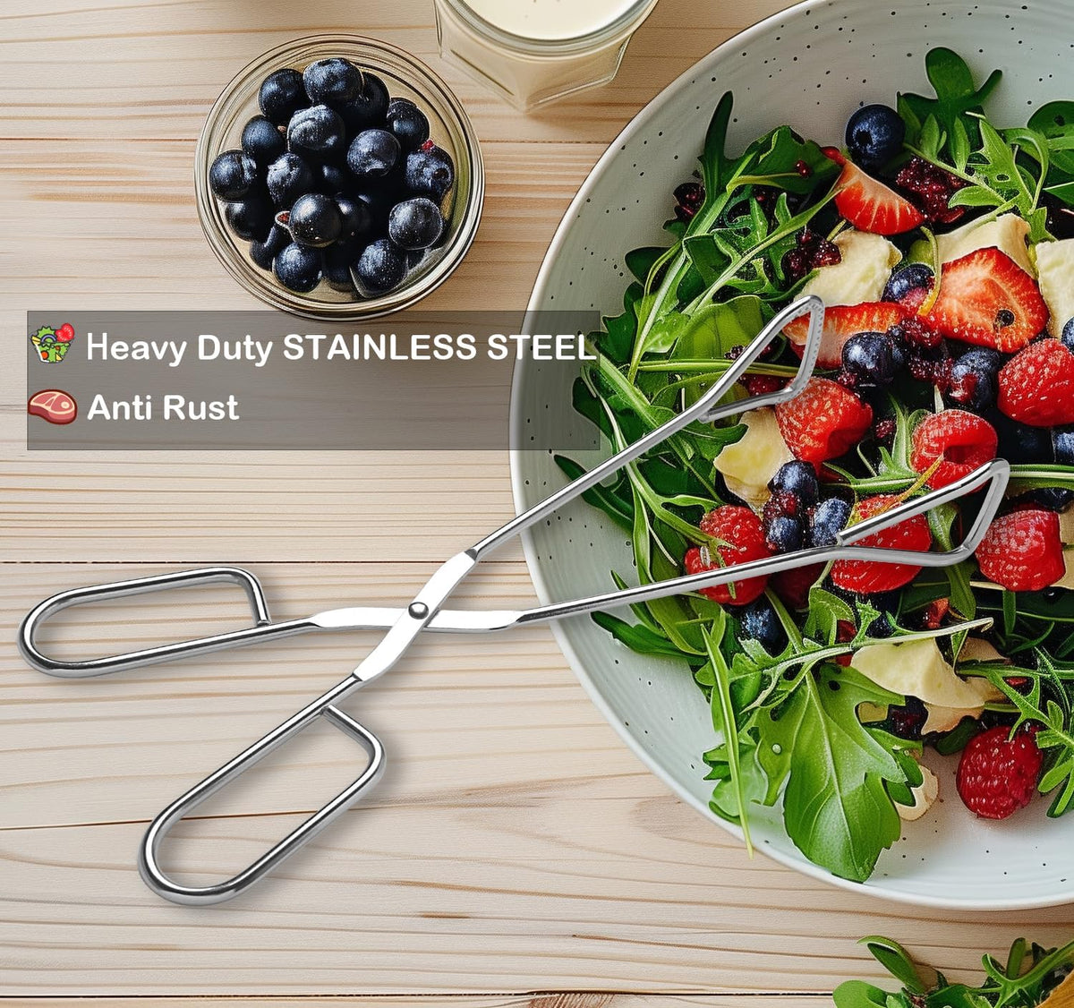 11-Inch Heavy Duty Stainless Steel Kitchen Tongs - Comfortable Ergonomic Grip, Scissor Design, Heat Resistant for BBQ and Cooking, Set of 2