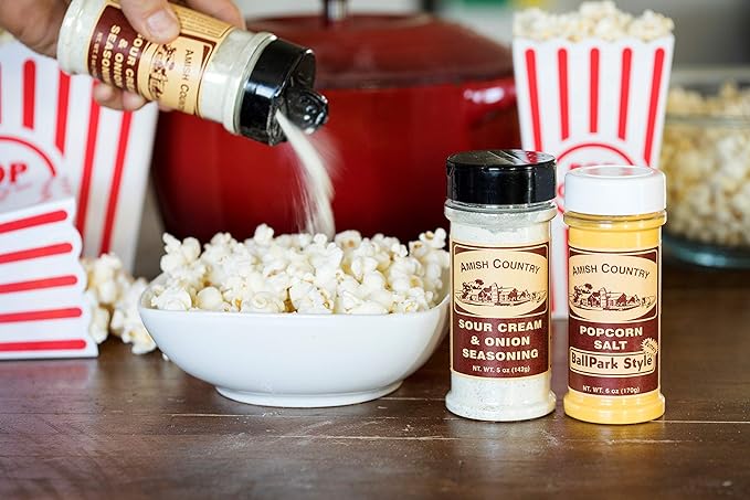 Amish Country Popcorn | Seasoning Variety Pack | Ballpark Style Buttersalt - 5.5 oz and Sour Cream and Onion - 4.7 oz Popcorn Seasoning | Old Fashioned, Non-GMO and Gluten Free