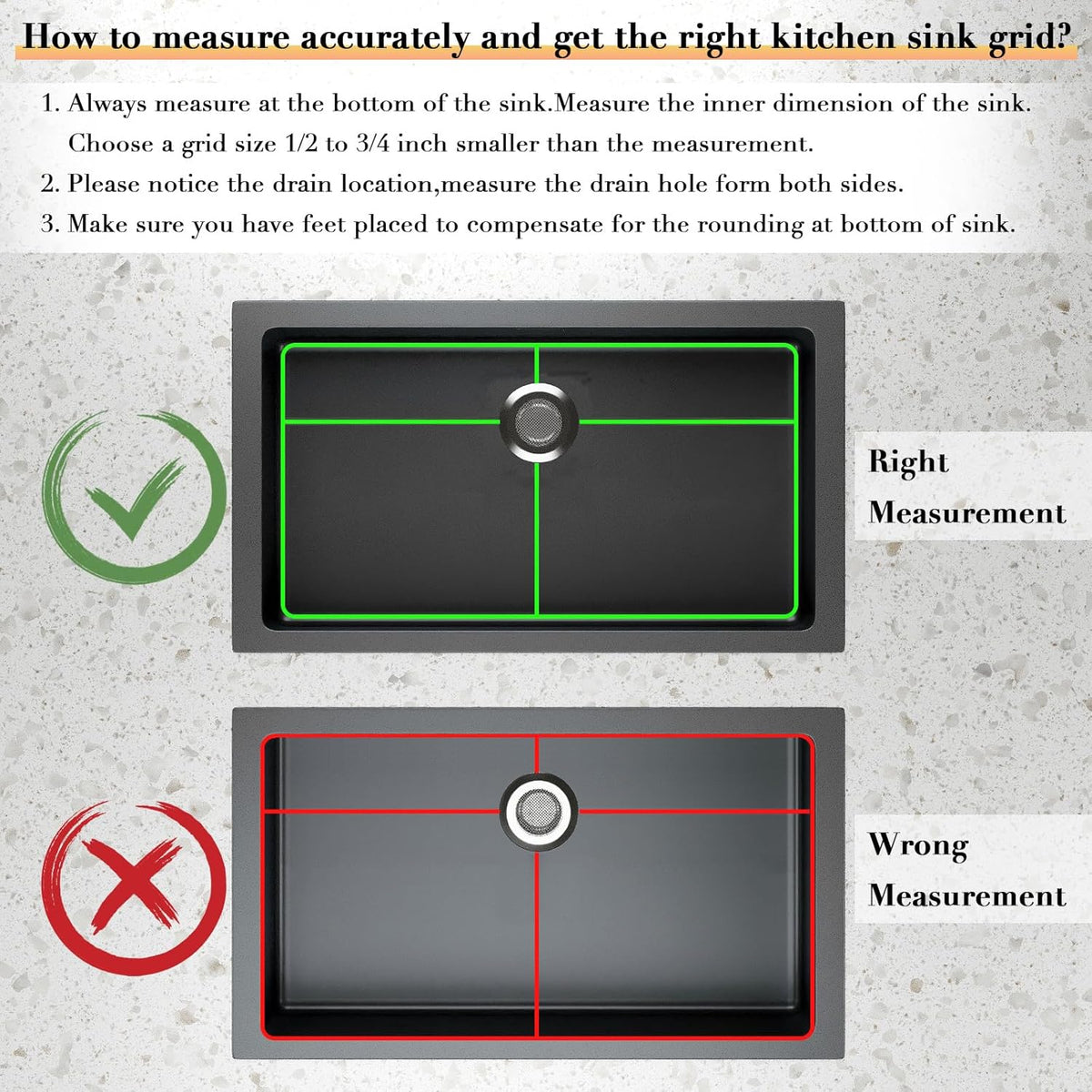 28-7/8’’ x 14-3/8’’ Stainless Steel Sink Protector, Sink Protectors for Kitchen Sink, Sink Grid, Sink Grate for Bottom with Rear Drain, Metal Sink Rack for Bottom of Sink with Corner Radius