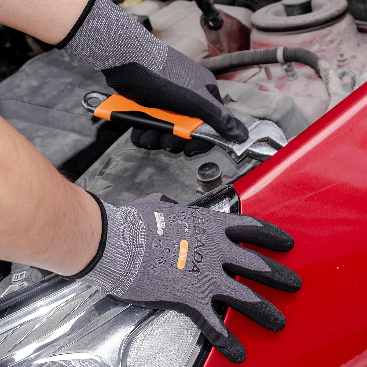 Kebada W2 Work Gloves for Men and Women, Nitrile Coated Working Gloves for Gardening, Construction, Warehouse, Safety Gloves for Work in Yard and Outdoors, 6 Pairs, Medium