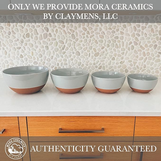 Mora Ceramic Large Mixing Bowls - Set of 2 Nesting Bowls for Cooking, Serving, Popcorn, Salad etc - Microwavable Kitchen Stoneware, Oven, Microwave and Dishwasher Safe - Extra Big 2.5 & 1.6 Qt - Grey