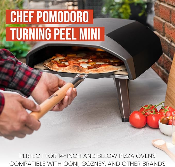 Chef Pomodoro Pizza Turning Peel Aluminium with Wood Handle for Easy Storage, Perforated Pizza Peel Turner, Gourmet Luxury Pizza Paddle for Baking Homemade Pizza Bread, Pizza Turner (7-Inch)