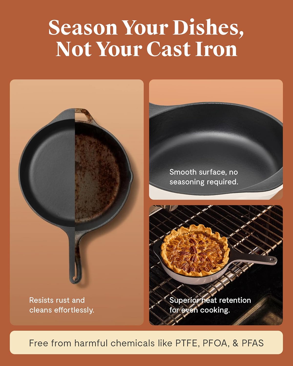 Caraway Cast Iron Skillet - 8” Enameled Cast Iron Pan With 3 Layer Enamel Coating - No Seasoning Required - Compatible With All Stovetops - Free From Forever Chemicals - Midnight Blue