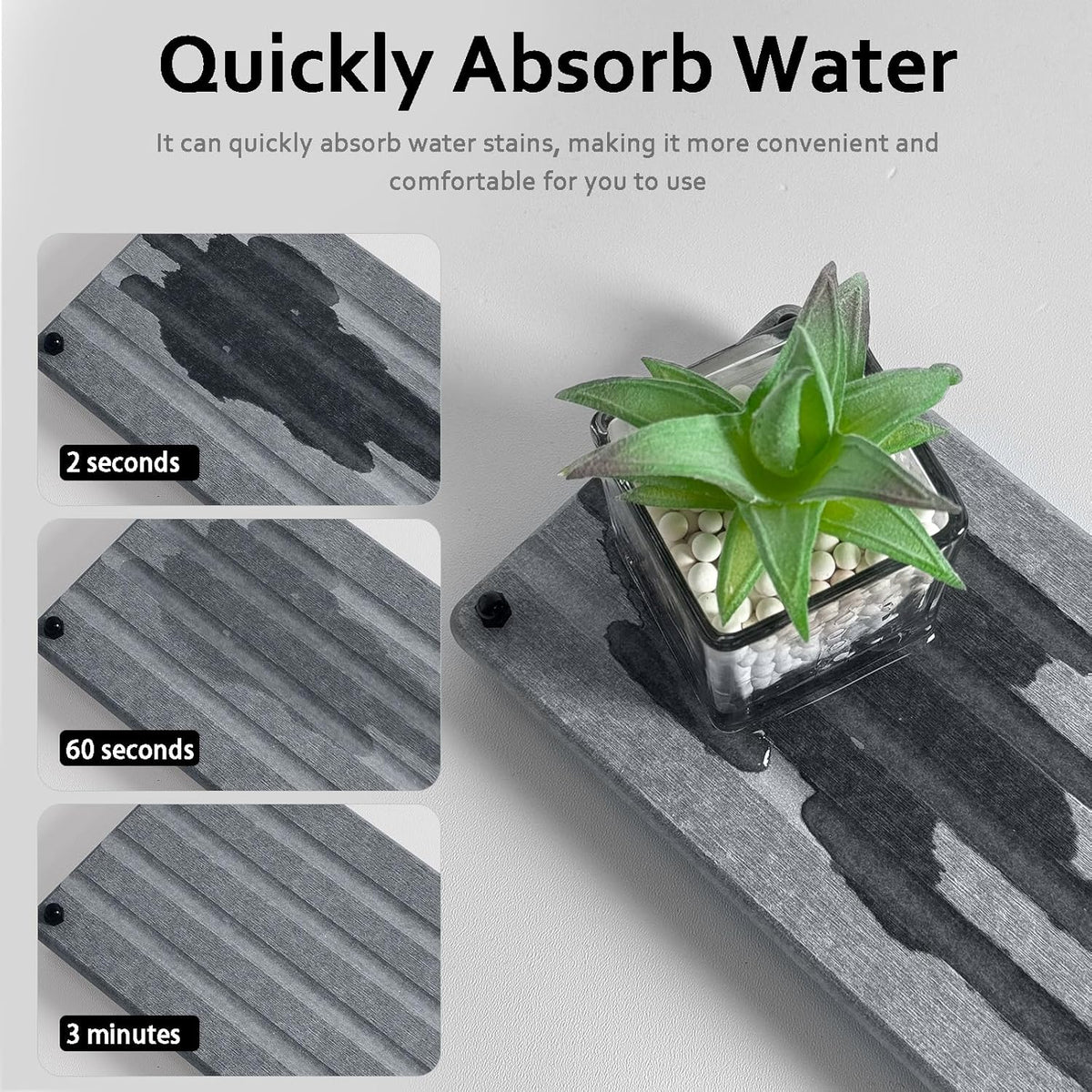 2 PCS Water Absorbing Stone Trays for Bathroom Counter, Fast-Drying Faucet Mat for Kitchen Sink, Diatomite Sink Caddy, Hand Soap Holder with Anti-Skid Feet (9.5" x 4.7" Gray)