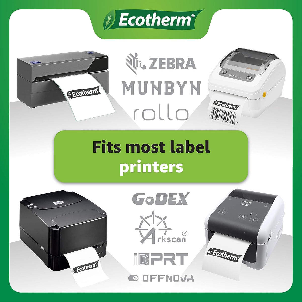 2.25" x 1.25" Thermal Labels | 4 Rolls | 4540 Labels | fits Zebra, Munbyn, Rollo, Godex, Arkscan, iDPRT, Offnova Thermal Label Printers and More | Blank White Adhesive Stickers by Ecotherm