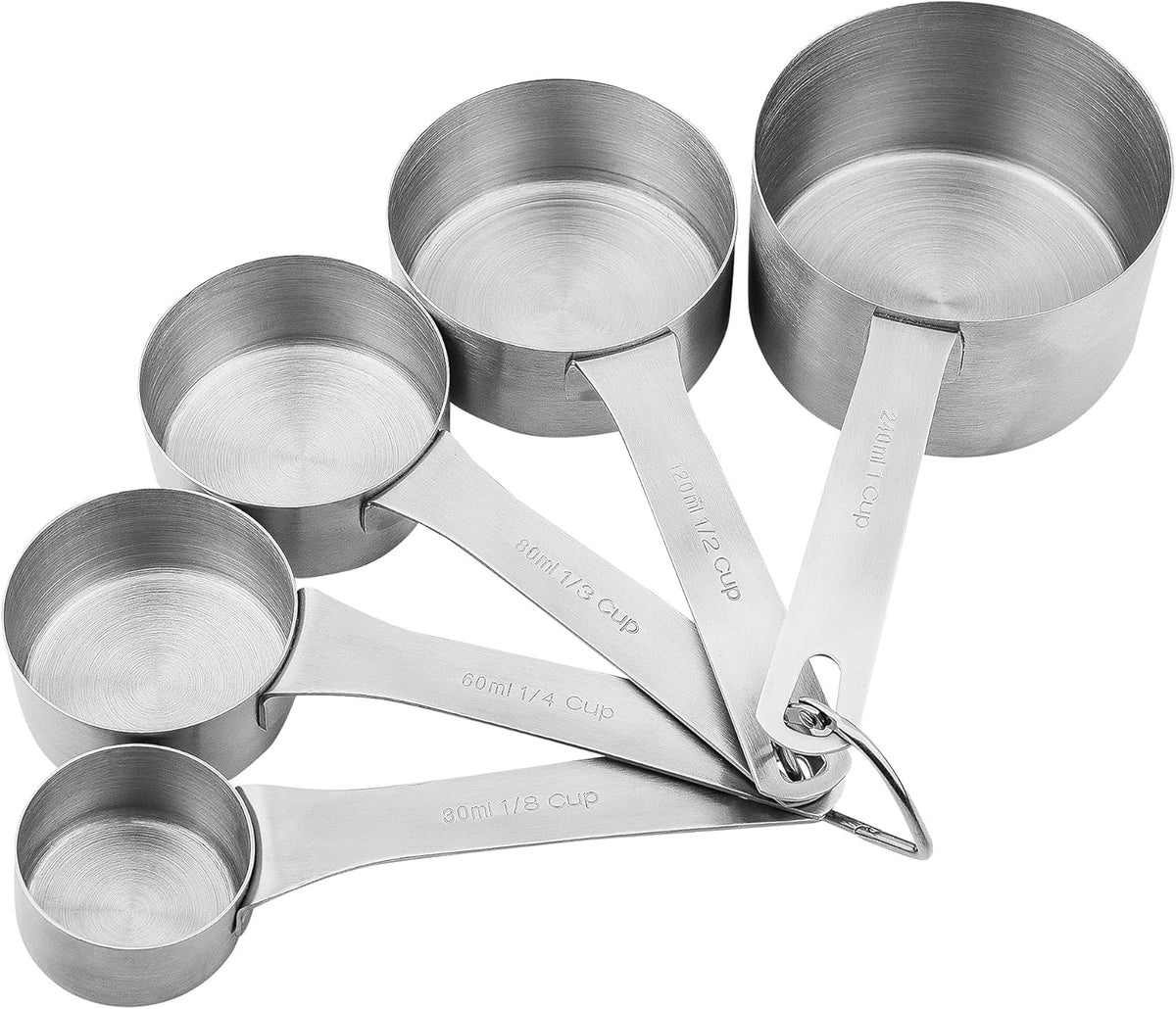 Smithcraft Stainless Steel Measuring Cups and Spoons Set 18/8(304) Steel Material Heavy Duty 5 Measuring cups and 5 Measuring Spoons 1 Leveler and 2 rings Pack 13pcs Per set