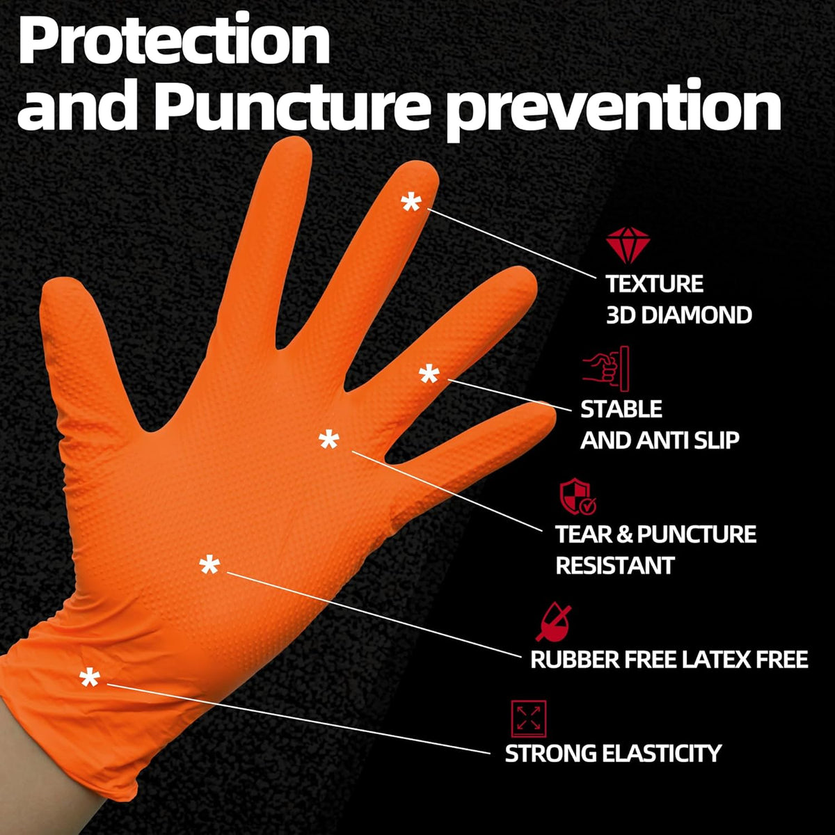 Jointown Basic Heavy Duty Nitrile Gloves, Mechanic Gloves 8 Mil Nitrile Disposable, with Raised Diamond Texture, Case of 500, Orange, XLarge