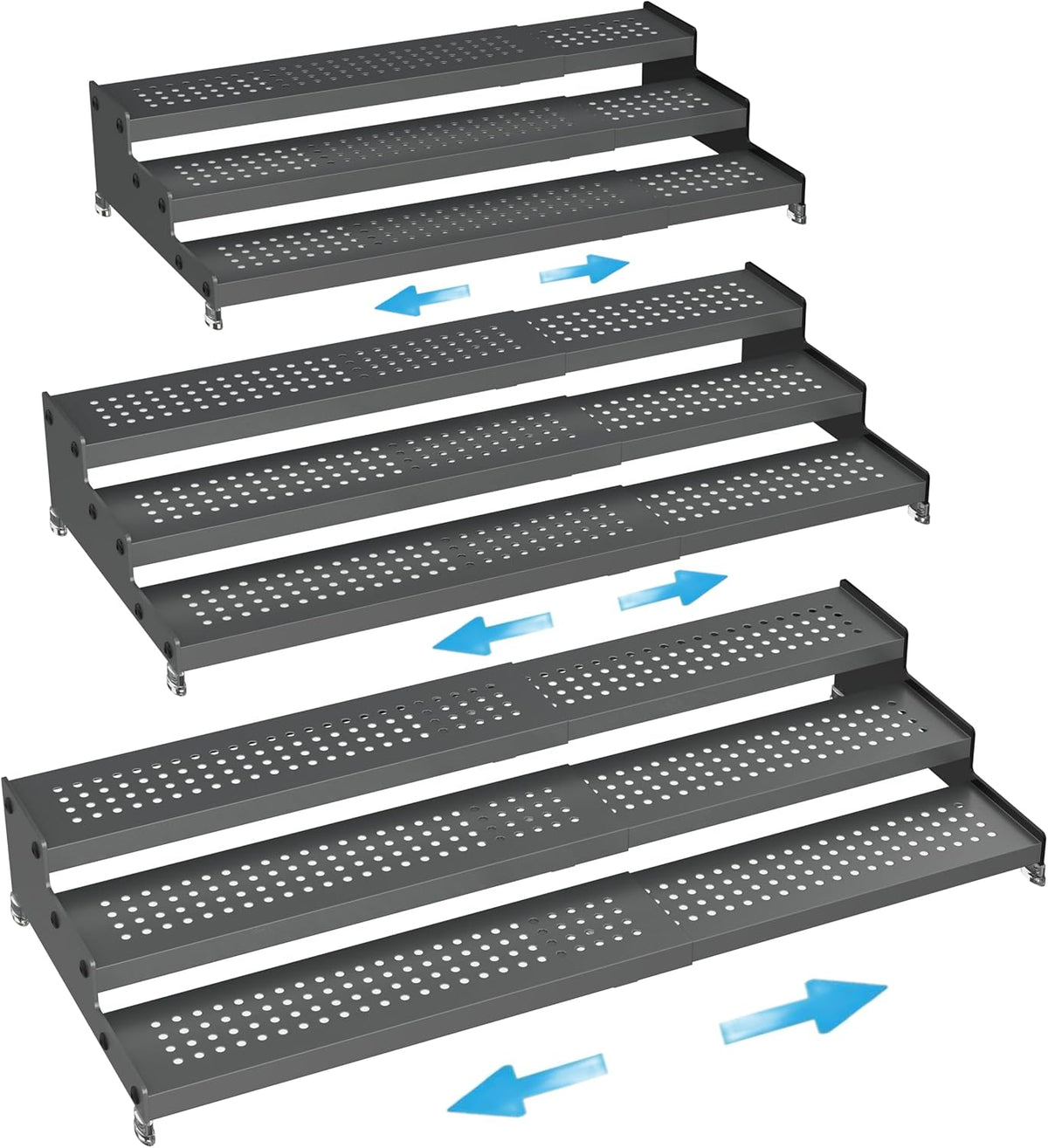 Expandable Spice Rack organizer with 3-Tier step shelf,Modern Design heavy duty,Non Skid and Visibility,Great for Kitchen Cabinet, Pantry and more(3PACKS/GUN-GREY)