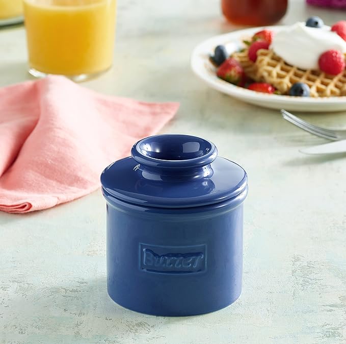 Butter Bell - The Original Butter Bell crock by L Tremain, a Countertop French Ceramic Butter Dish Keeper for Spreadable Butter, Café Retro Collection, Royal Blue, Glossy Finish