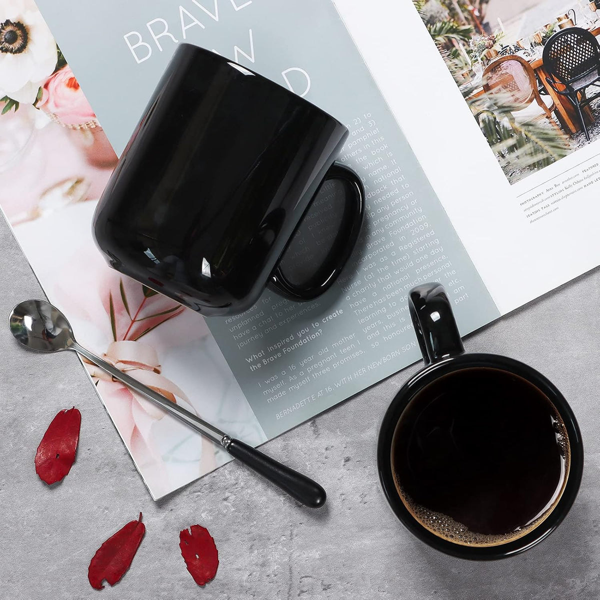 Smilatte 20 OZ Large Coffee Mug, M016 Plain Ceramic Boss Big Tea Cup with Handle for Dad Men, Set of 2, Black