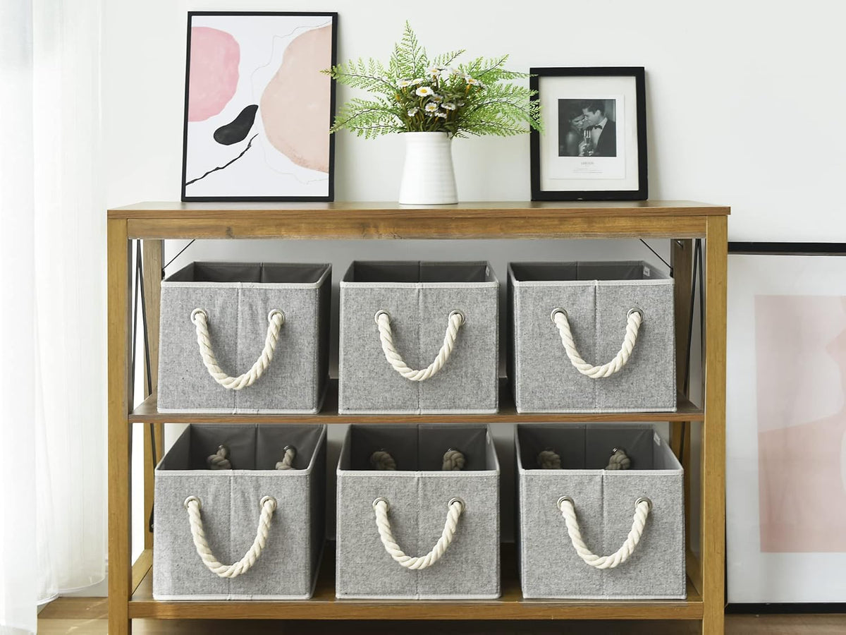 StorageWorks Storage Baskets for Shelves, Foldable Fabric Closet Storage Bins with Handles, Fabric Storage Bins Clothes Organizer, Gray, 3-Pack, Large