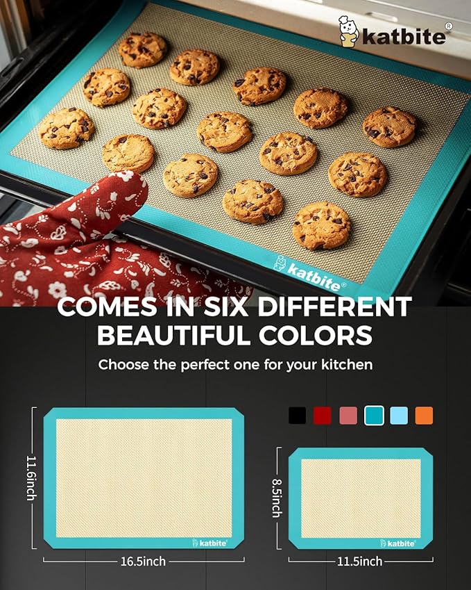 Katbite Silicone Baking Mat Colorful Collection - Set of 3: 2 Half Sheets Mats (11 5/8" x 16 1/2") + 1 Quarter Baking Sheet, Reusable & Nonstick Bakeware Mats for Cookies, Macarons, Bread (Dark Blue)