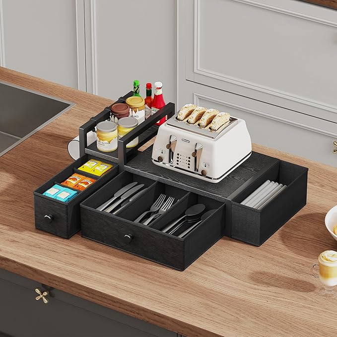 Homeiju Coffee Pod Drawers - K Cup Organizer, Nespresso Pods Holder with Mug Rack, Coffee Holder for Countertop, 52 Capacity Pods, Suitable for Kitchens, Offices and Coffee Bars(Black)