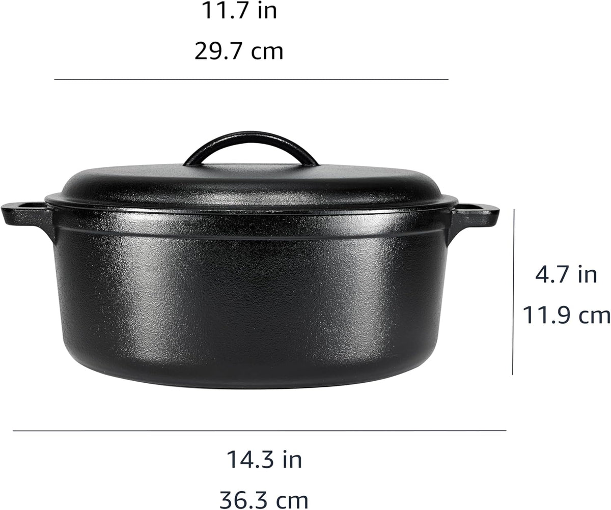 Amazon Basics Round Pre-Seasoned Cast Iron Dutch Oven Pot with Lid and Dual Handles, Heavy-Duty & Large, 7-Quart, Black