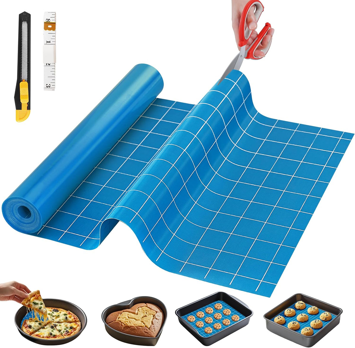 Silicone Baking Mat, 12 IN x 6 FT Free Cutting Baking Sheet, Non-Stick Reusable Dough & Pastry Mat, Non-Slip Silicone Mat Roll for Air Fryer Liner, Freeze Dryer, Oven Baking Pan, Kitchen Counter