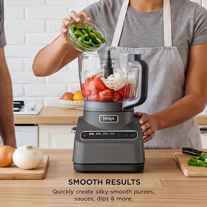 Ninja Food Processor, Professional Plus, 1000 Peak Watts, 4 Functions for Chopping, Slicing, Purees & Dough with 9-Cup Processor Bowl, 3 Blades, Food Chute & Pusher, Silver, BN601