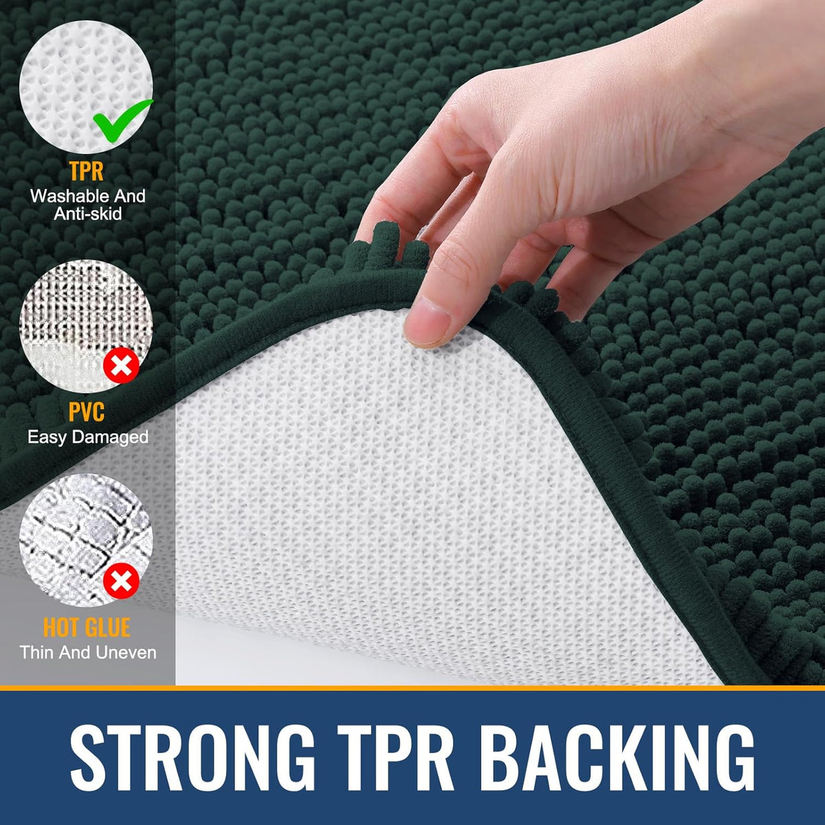 Arotive Bathroom Rugs 24x16, Extra Soft Absorbent Shaggy Chenille Bath Rugs, Machine Washable Rubber Backing Non-Slip Bath Mats for Bathroom Floor Tub and Shower Home Decor Accessories, Blackish Green