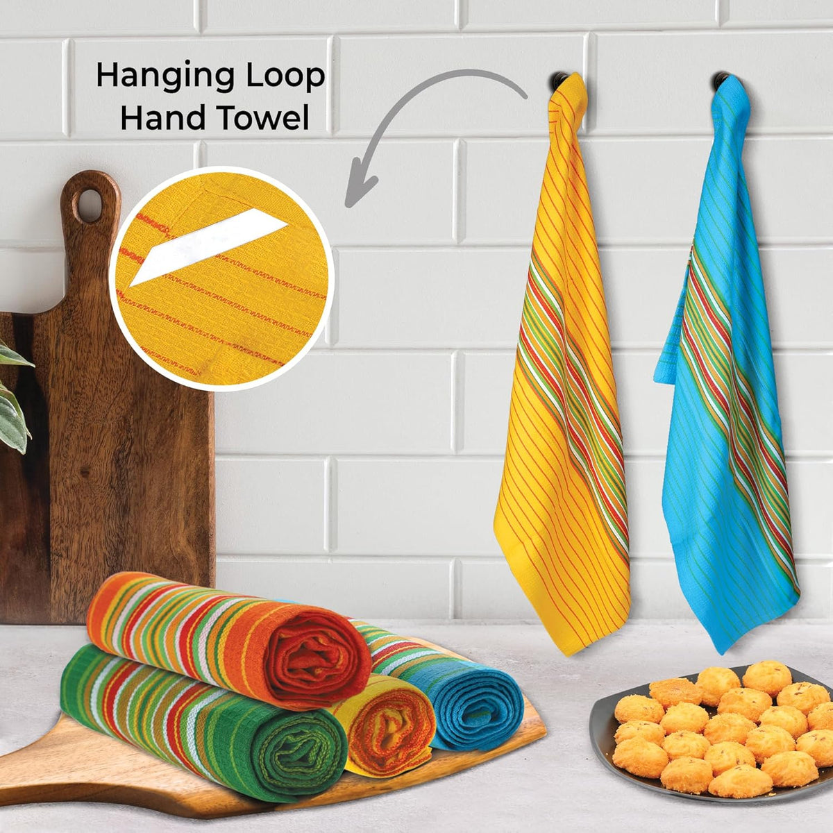 Urban Villa Salsa Stripe Kitchen Towels 100% Cotton Dish Towels for Kitchen Multi Color Highly Absorbent Multi-Purpose Waffle Dish Cloths for Cleaning Soft Hand Bar Towels 20x30 Inches (Set of 4)