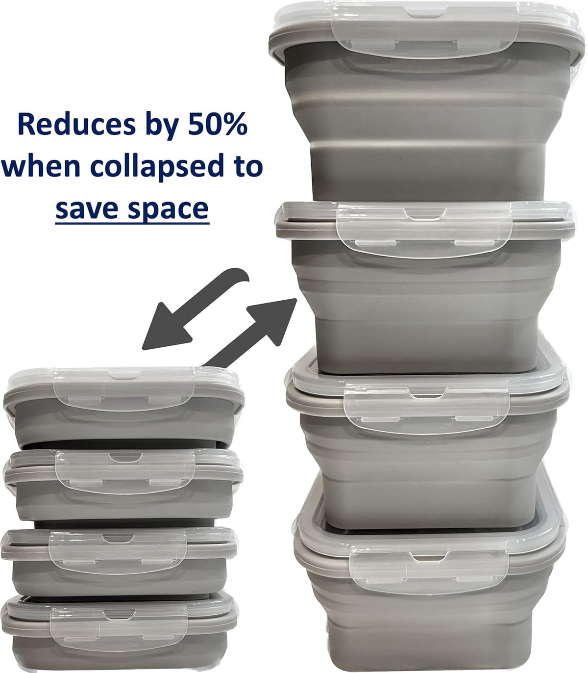 Cocina Vida Collapsible Silicone Food Storage Containers with Airtight Lids | Kitchen Stackable Lunch Box Microwave Dishwasher Safe| Set of 4 Silicone Food Storage Containers