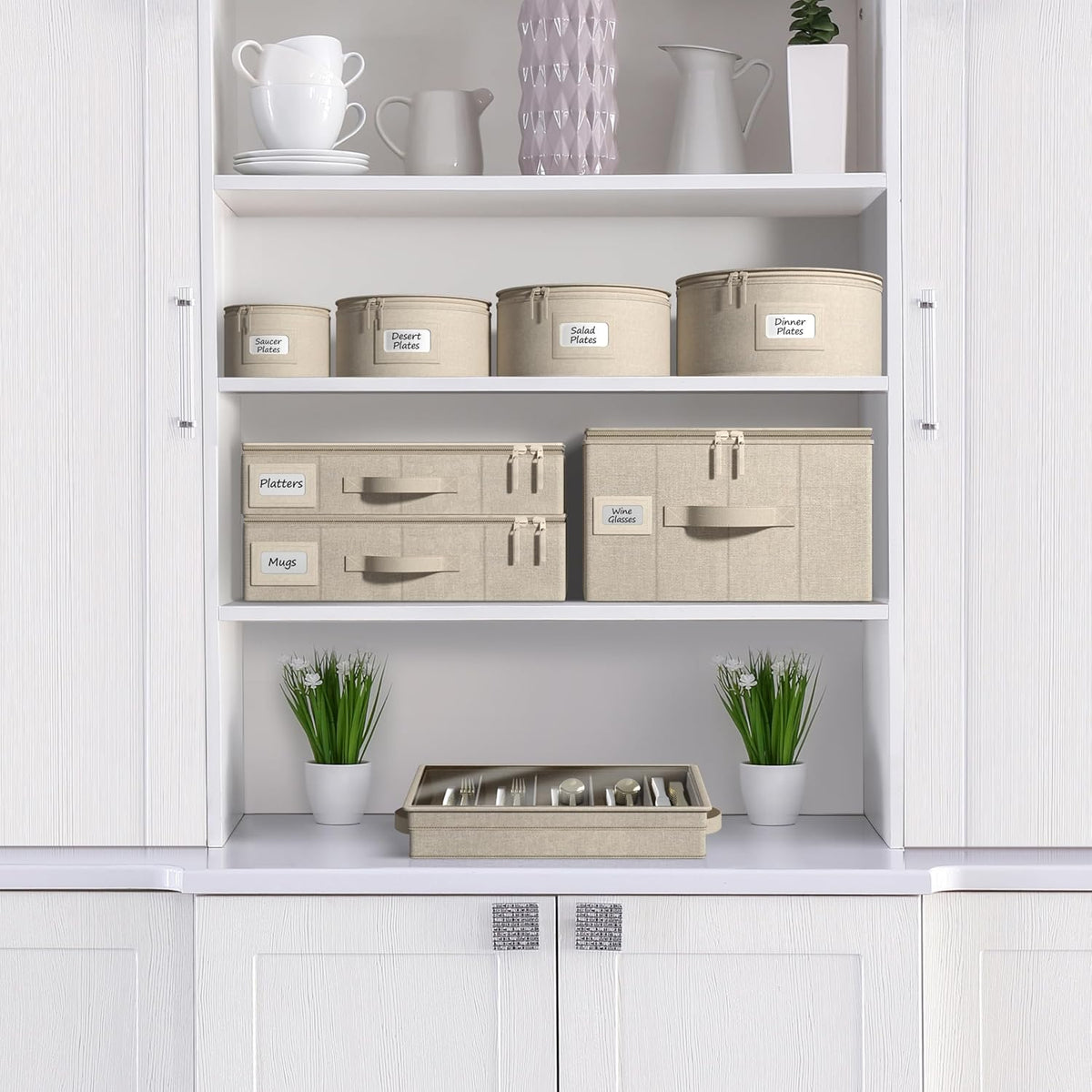China Storage Containers - Hard Shell, Handles & Felt Dividers - Serving Platter Storage Rack & Organizer - Christmas Platter Storage