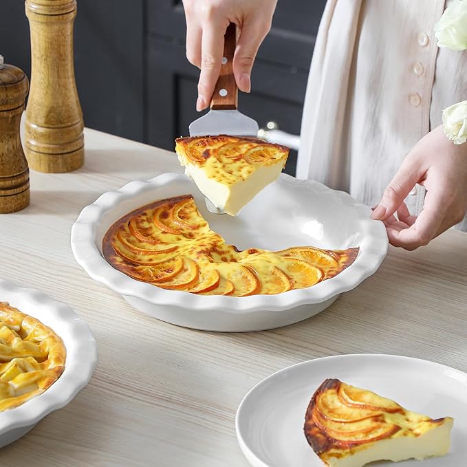 MALACASA Ceramic Pie Pan Set of 2, 9 inch, 40 oz Round Pie Dishes with Fluted Edges, Non Stick, For Quiche, Apple Pies, Pot Pies & More