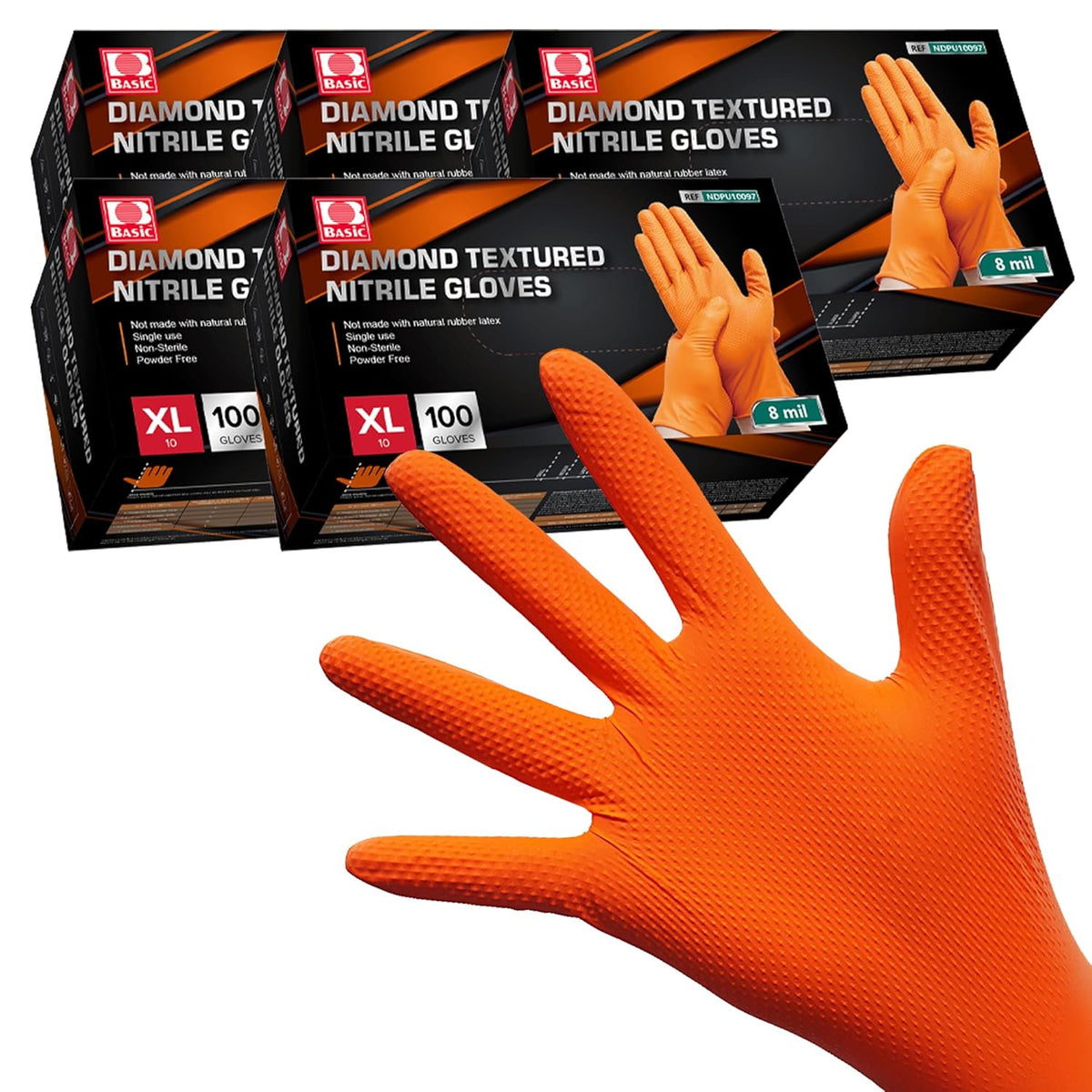 Jointown Basic Heavy Duty Nitrile Gloves, Mechanic Gloves 8 Mil Nitrile Disposable, with Raised Diamond Texture, Case of 500, Orange, XLarge