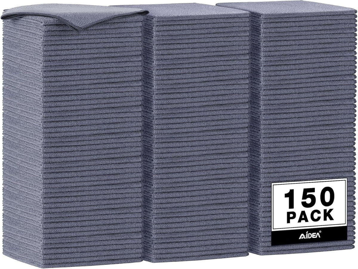 AIDEA Microfiber Cleaning Cloth Grey 150PK, Microfiber Towels for Cars, Premium Car Cloths, Dusting Cloth Lint Free Cleaning Rags for SUVs, House, Kitchen, Window, Workshops,12×12"