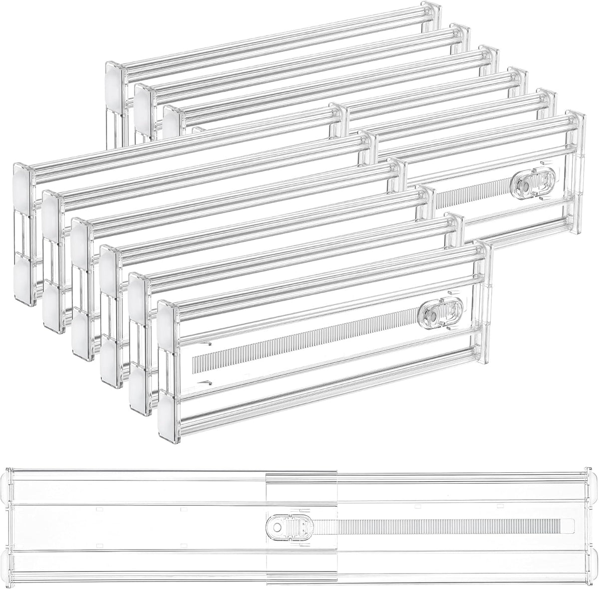 Vtopmart 12 Pack 4" Regular Upgrade Drawer Dividers for Clothes, 12.8"-22.3" Expandable Dresser Drawer Organizer, Clear Plastic Separators for Dresser, Baby Clothing, Underwear, Cosmetic, Toiletries