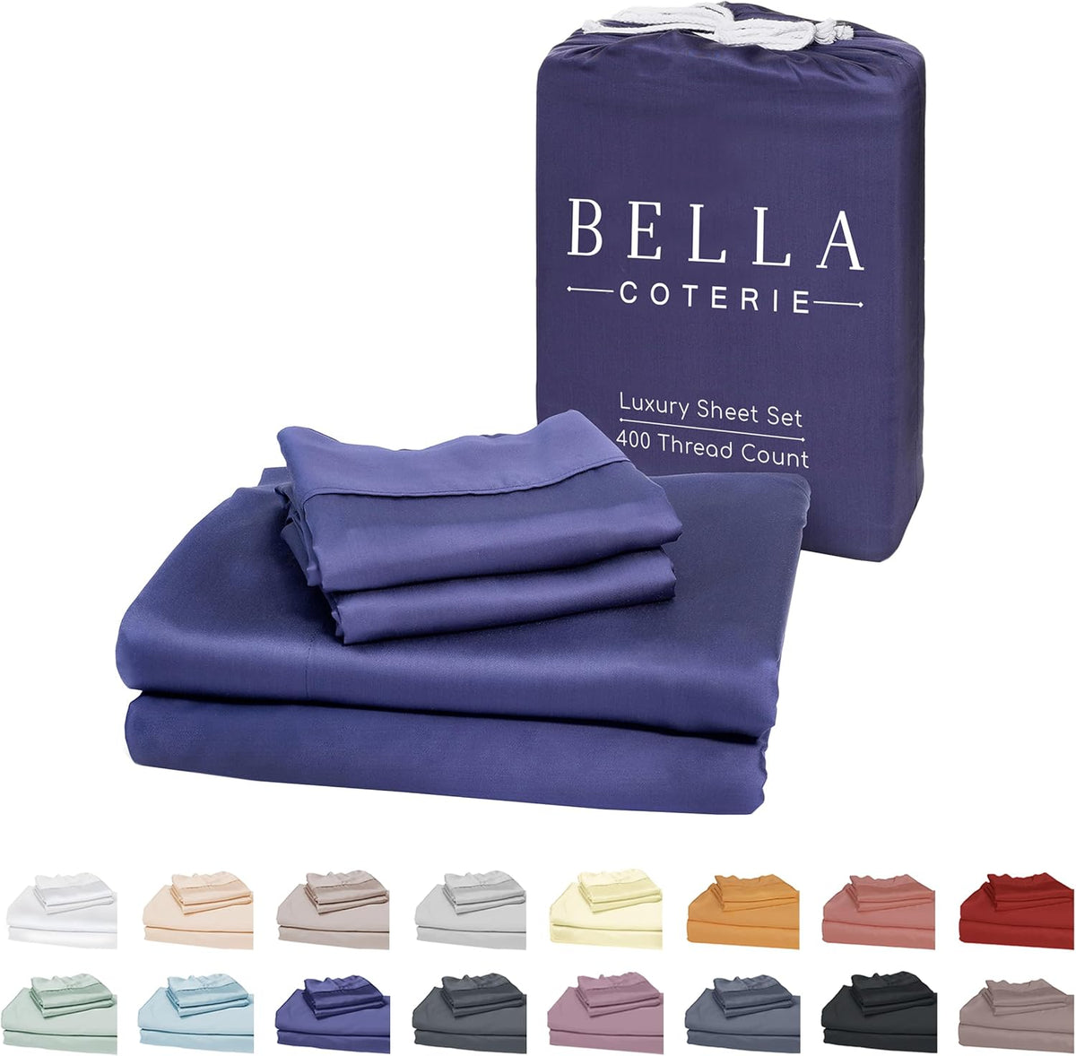 Bella Coterie Luxury Bamboo Viscose Cal King Size Sheet Set | 100% Organically Grown | Ultra Soft | Cooling for Hot Sleepers | 18" Deep Pocket [Twilight Blue]