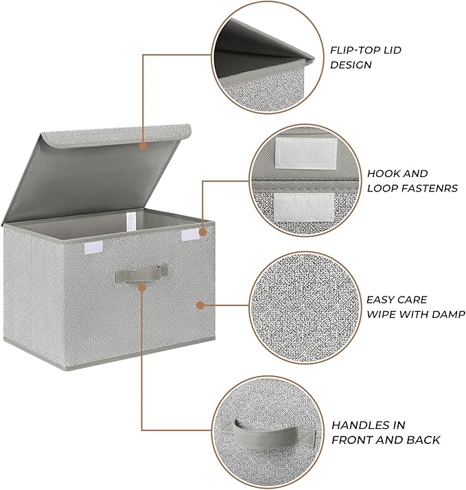GRANNY SAYS Closet Storage Bins, Storage Boxes with Lids, Clothes Organizing Bins, Lidded Baskets for Toys, Clothing, Gray, Extra Large, 2-Pack