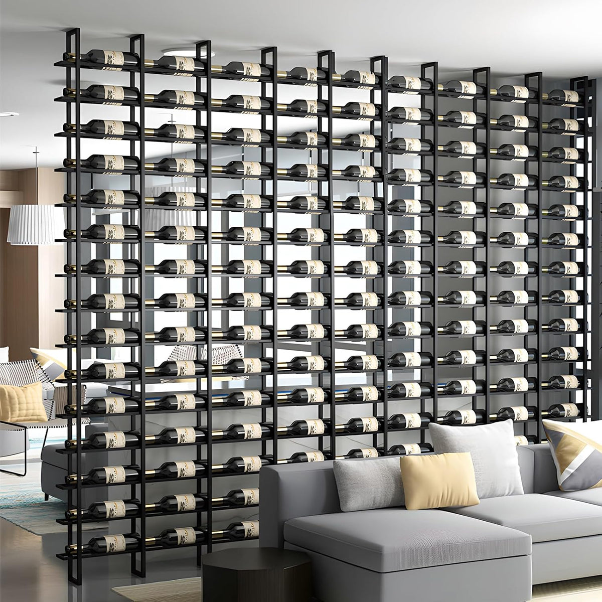 Wine Rack Freestanding Floor, 16 Tier 80 Bottle Capacity Display Holder, Black Industrial Wine Bottle Storage Shelves, for Any Bar, Wine Cellar, Kitchen, Dining Room (Gold, 5 Column)