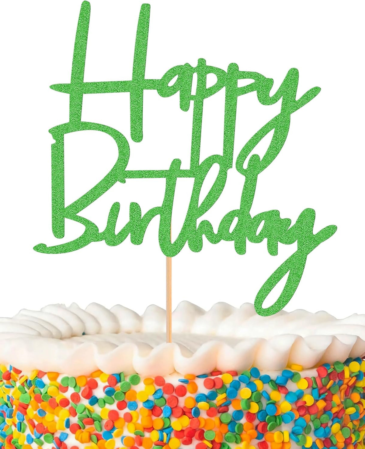 Happy Birthday Cake Topper - Glitter Green Birthday Cake Top Decorations (Green)