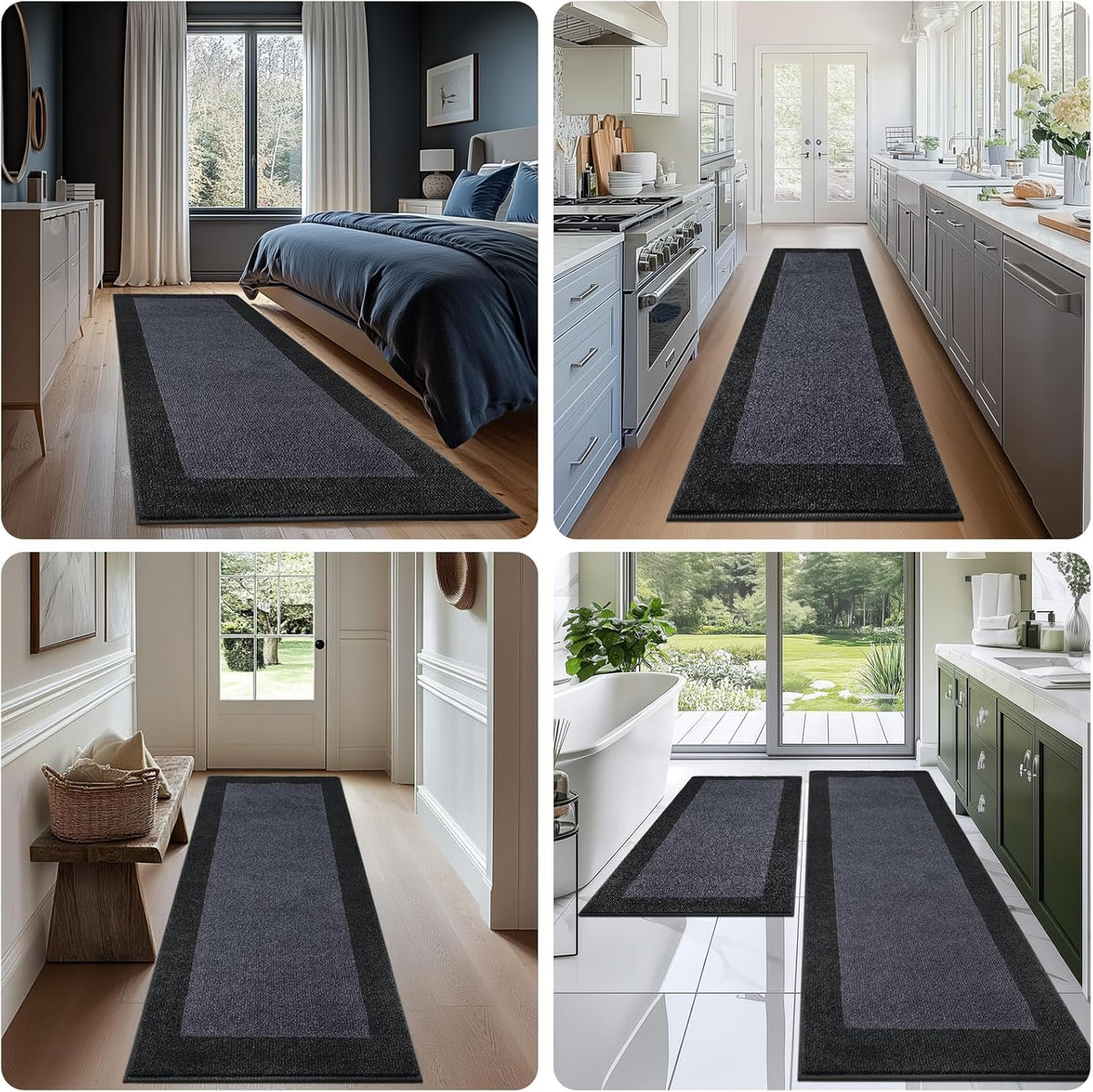 Machine Washable Kitchen Rug 24" x 84", Non Slip Kitchen Mat for Floor, Absorbent Entrance Runner Rug for Bedroom, Hallway, Bathroom, Door (Roll Packing)