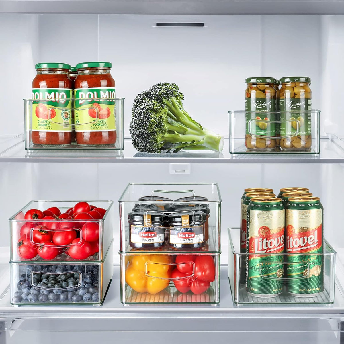Hudgan Set Of 8 Fridge Organizer Bins, Stackable Plastic Organizer Bins for Fridge Pantry, 4 Large and 4 Small Refrigerator Organizers and Storage - Food Safe, BPA Free