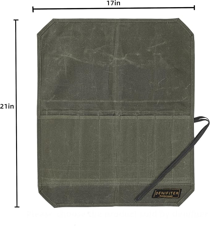 Heavy Duty Waxed Canvas Knife Roll Bag, Portable Chef Knife bag, Durable (Army Green)